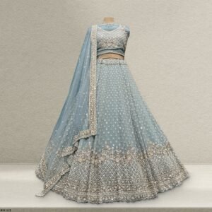 Jazzagals - Intricate Handwork Flared Powder Blue Georgette Lehenga