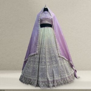 Jazzagals - Beads & Pearls Handwork Tissue Silk Ombre Reception Lehenga Lavender