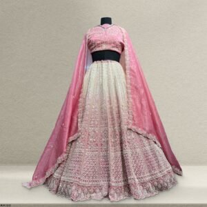 Jazzagals - Beads & Pearls Handwork Tissue Silk Ombre Reception Lehenga Pink