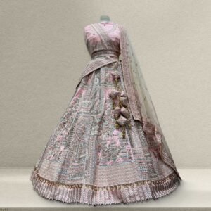 Damsel - Raw silk Soft Pink Engagement Wedding Lehenga Look