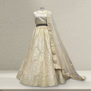 Aisha - Silk Moti Handwork Monotone Off White Sider Lehenga