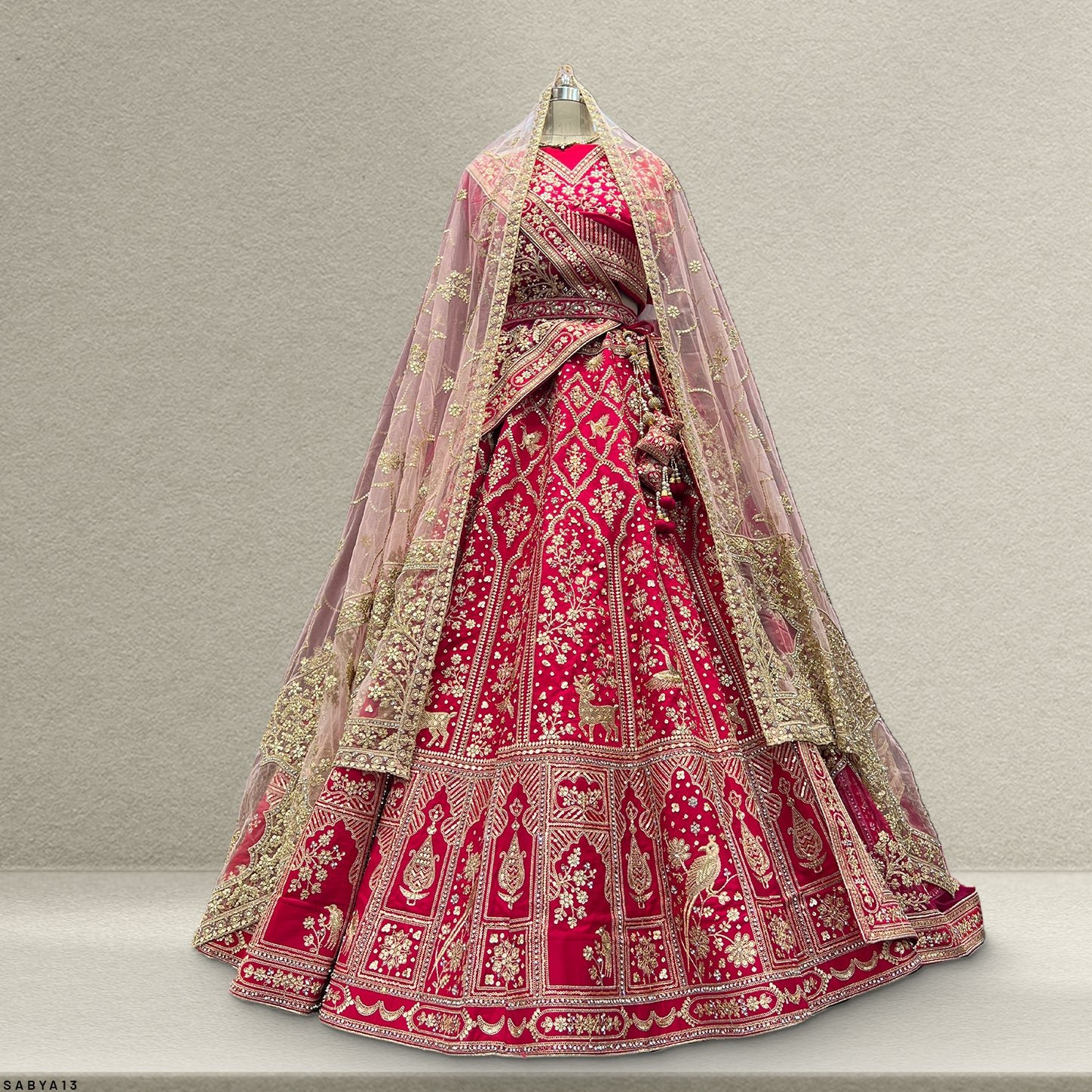 Sangria : Double Dupatta Minimal Rani Pink Bridal Lehenga
