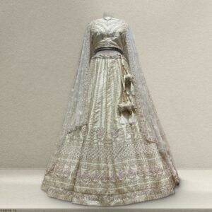 Rosé - Wedding Trousseau in Pastel Hues Ivory Silk Lehenga