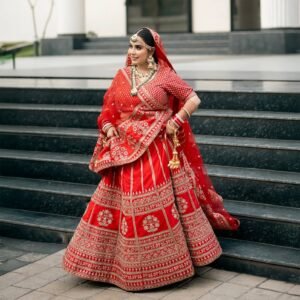 Dulhan in Red Lehenga Elegance: Celebrity-Inspired Royal Baggi Collection