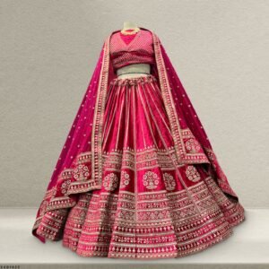 Damsel - 18 Kali Designer Velvet Bollywood Replica Lehenga Fuchsia Pink