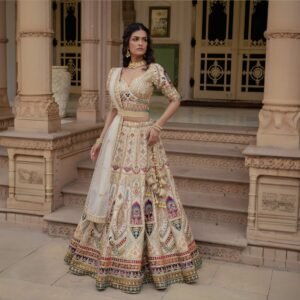 Rosé - Wedding Trousseau in Pastel Hues Double Dupatta Silk Bridal Lehenga