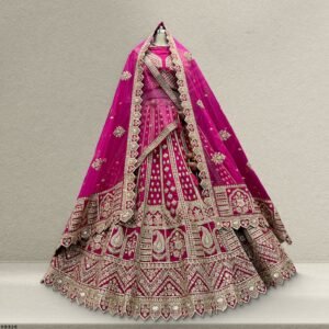 Sangria : Double Dupatta Big Flared Raw Silk Magenta Bridal Lehenga