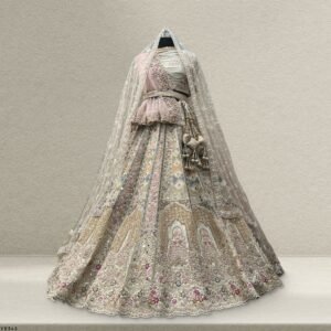 Rosé - Wedding Trousseau in Pastel Hues Raw Silk Off White Bridal Lehenga