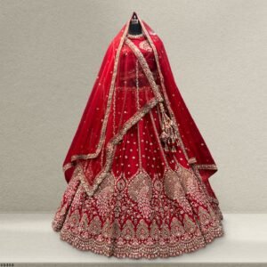 Sangria : Cutdana Pearls Handwork Royal Red Bridal Lehenga