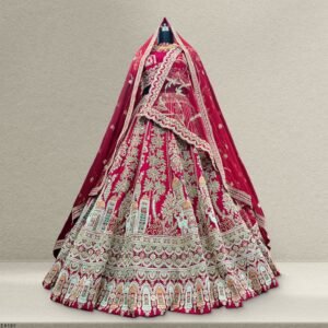 Amrapali - Peacock Deer Handwork Raw Silk Royal Maroon Bridal Lehenga