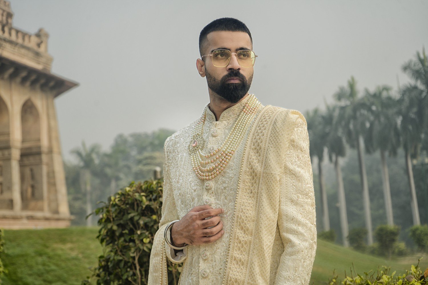 Hand Embroidered Ivory Shade Sherwani