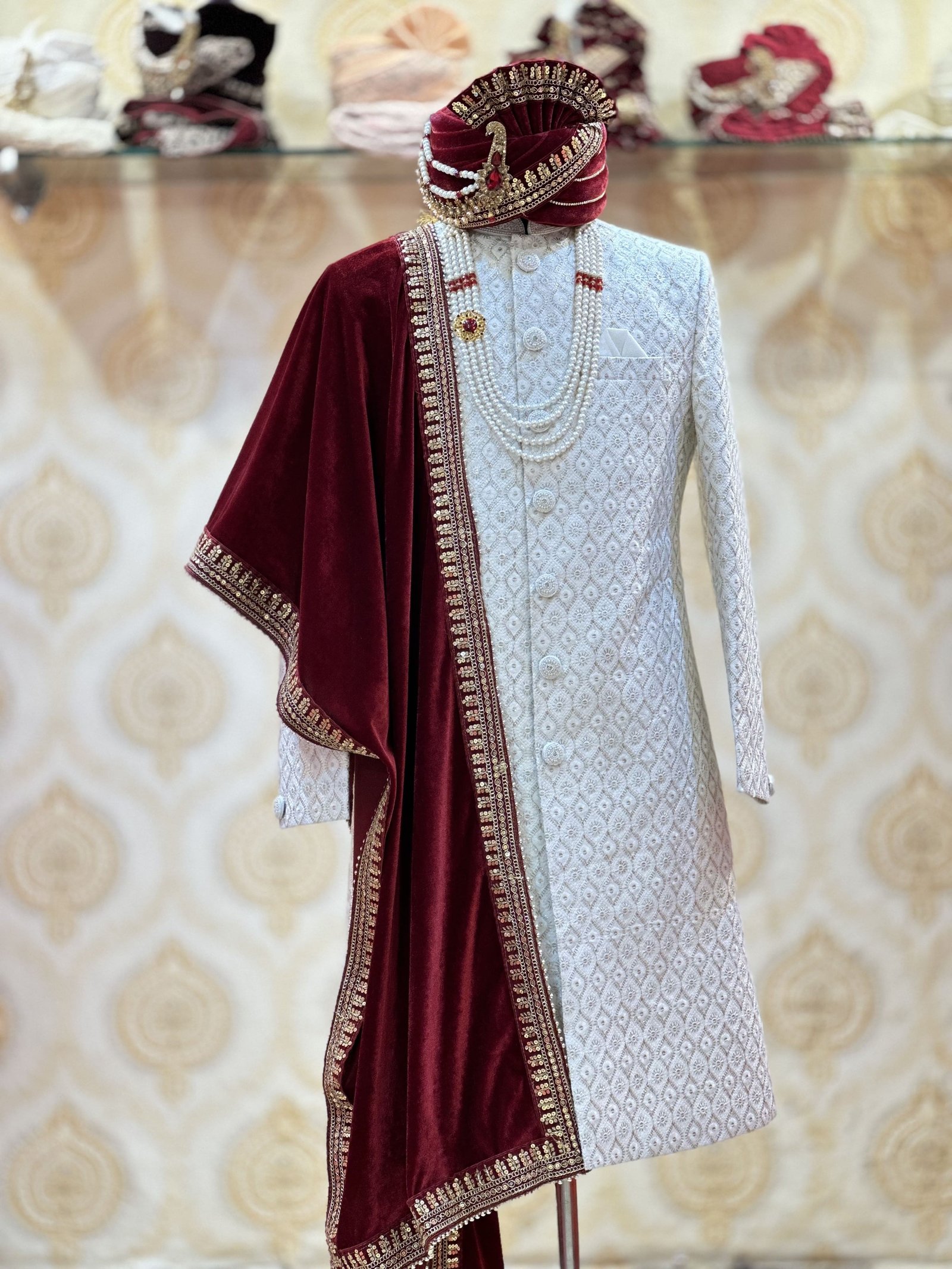 Off White Sherwani With Zari Work